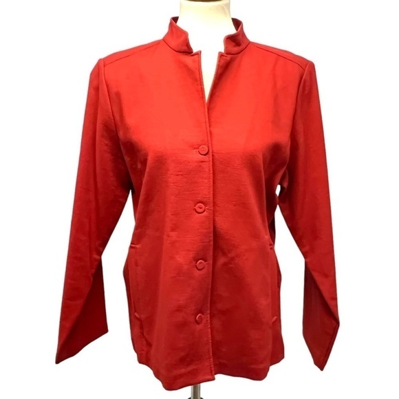 Eileen Fisher Cotton Blend Stand Collar Button Front Textured Blazer Women Large - Picture 2 of 12